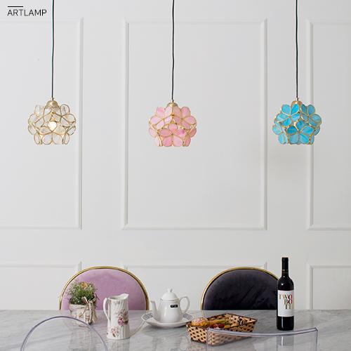 고급스러운 스테인드글라스의 엘로아 1등 식탁등 테이블 매장 디자인 팬던트 조명 투명 핑크 블루