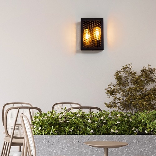유니크한 디자인 케어니 2등 실내 인테리어 사각 망 스틸 매장 포인트 로맨틱 벽부 벽등 조명 블랙