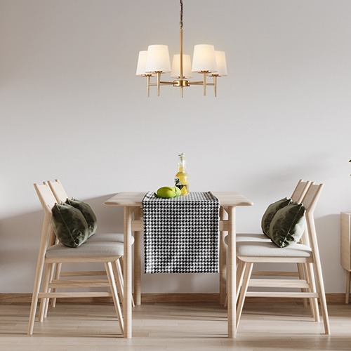 심플 모던한 감각적인 디자인 파피니 5등 식탁등 테이블 샹들리에 페브릭 갓등 펜던트 조명 브론즈