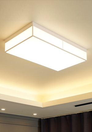 3가지 조명 색상 변환이 가능한 직사각 타이디 LED 50W 방등 천장 바리솔 거실등 조명