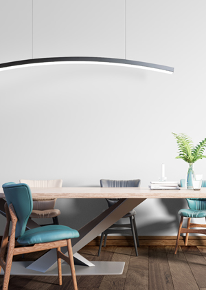 스타일리쉬한 디자인의 캐널라 다운 LED 식탁등 매장 사무실 라인 일자 펜던트 조명 블랙그레이