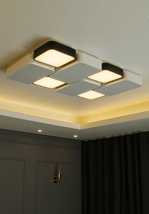 모던한 블랙&amp;화이트 바디에 ON/OFF로 3단 색변환이 가능한 어반 LED 150W 8등 거실등 천장등